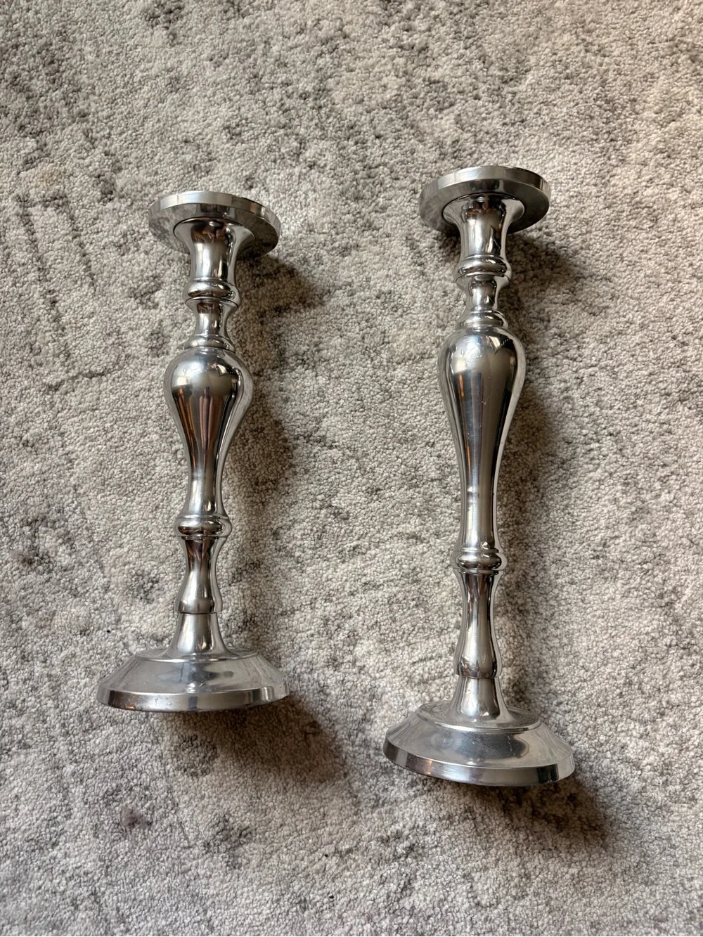 Pottery Barn Polished Silver Metal Candle Holders (Set of 2)